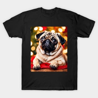 Cute Pug Dog Christmas T-Shirt